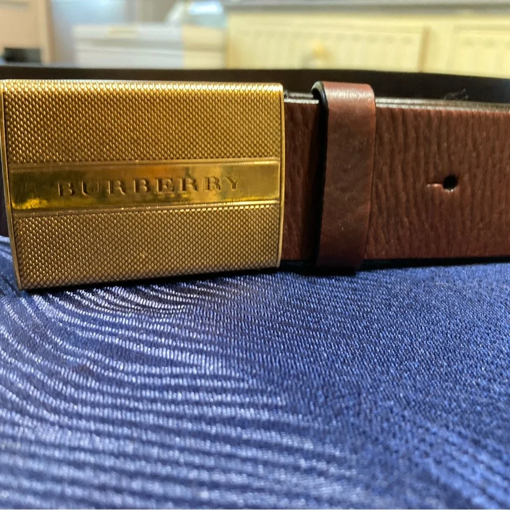Vintage Burberry Unisex Leather Belt with Brass Sliding Buckle 100cm - Picture 8 of 11